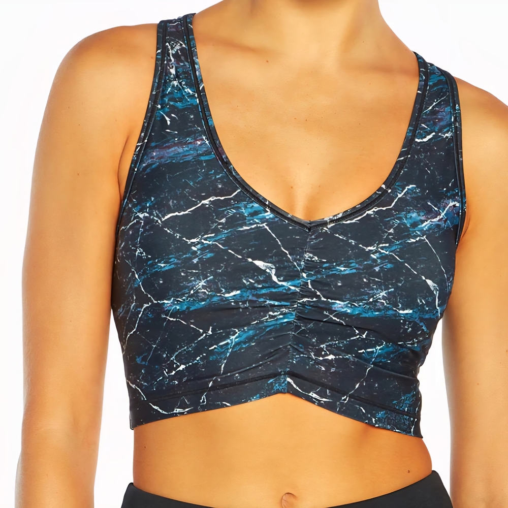 Marika Blue and Black Marble Sports Bra